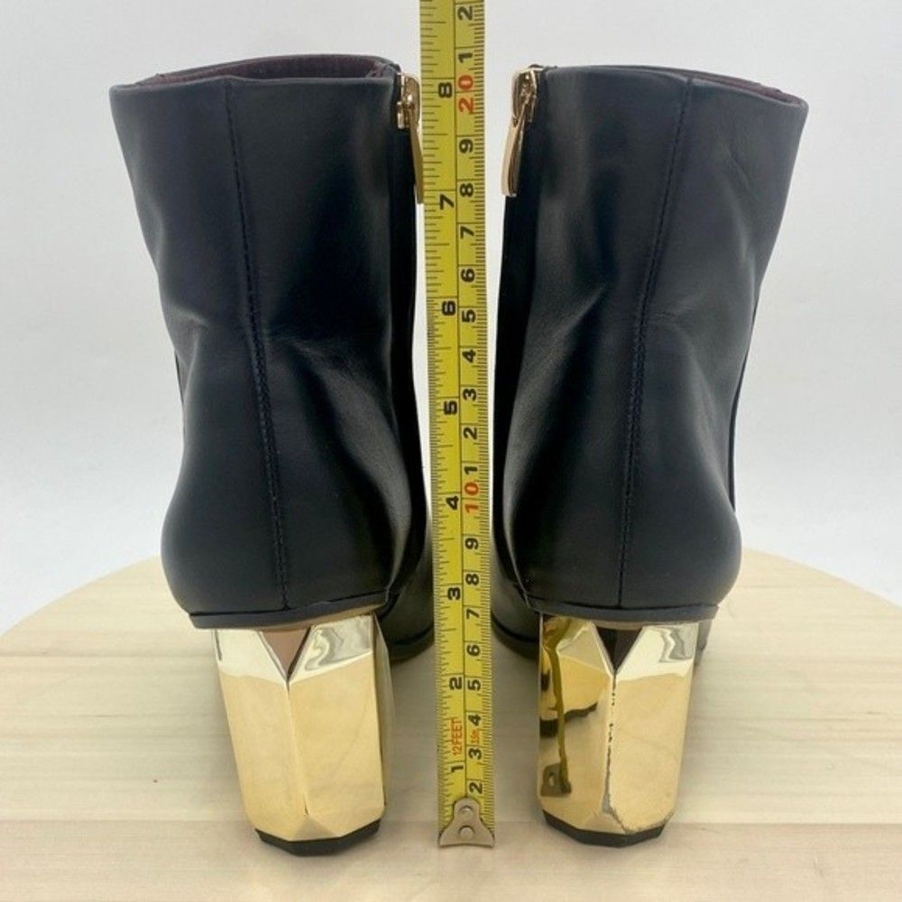 Franco Sarto Tiera Black Leather Gold Beveled Block Heel Ankle Boot Size 7M NEW! - Picture 8 of 10
